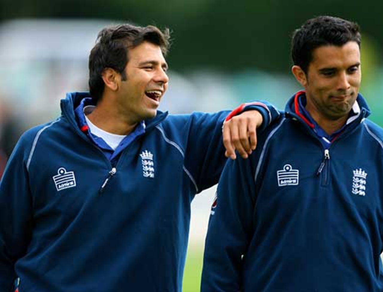 Vikram Solanki shares a joke with Worcestershire team-mate Kabir Ali, England Lions v West Indians, New Road, June 21, 2007