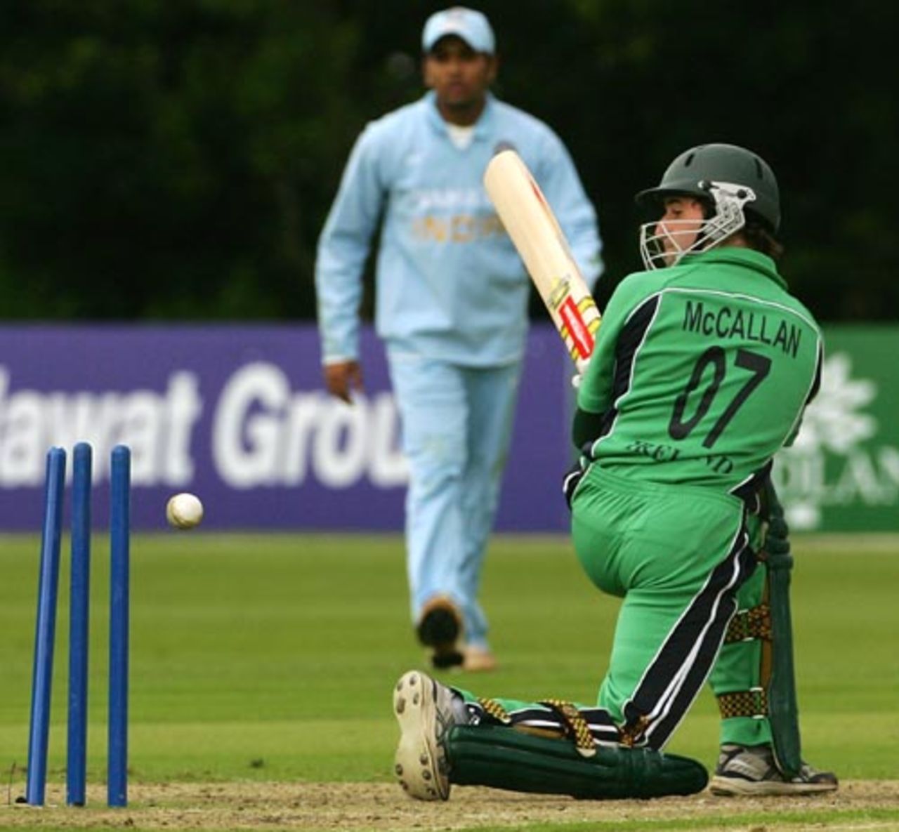 Kyle McCallan of Ireland is cleaned up by left-arm bowler RP Singh while trying to steer one to fine leg, Ireland v India, Belfast, One-off ODI, June 23, 2007