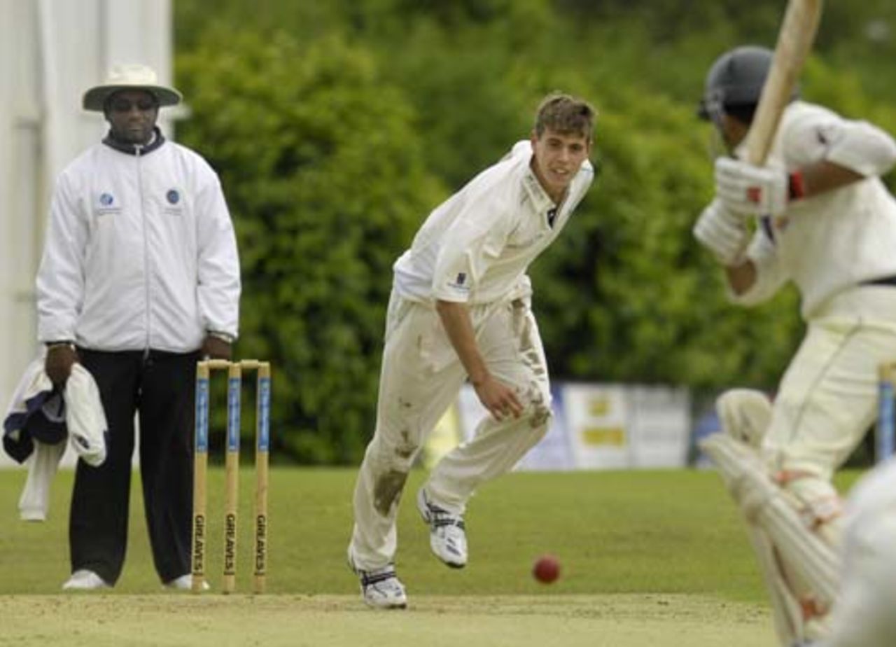 18-year-old Calum MacLeod hits the deck hard on the opening day of the ICC Intercontinental Cup 2007-08 as Scotland takes on UAE at Ayr