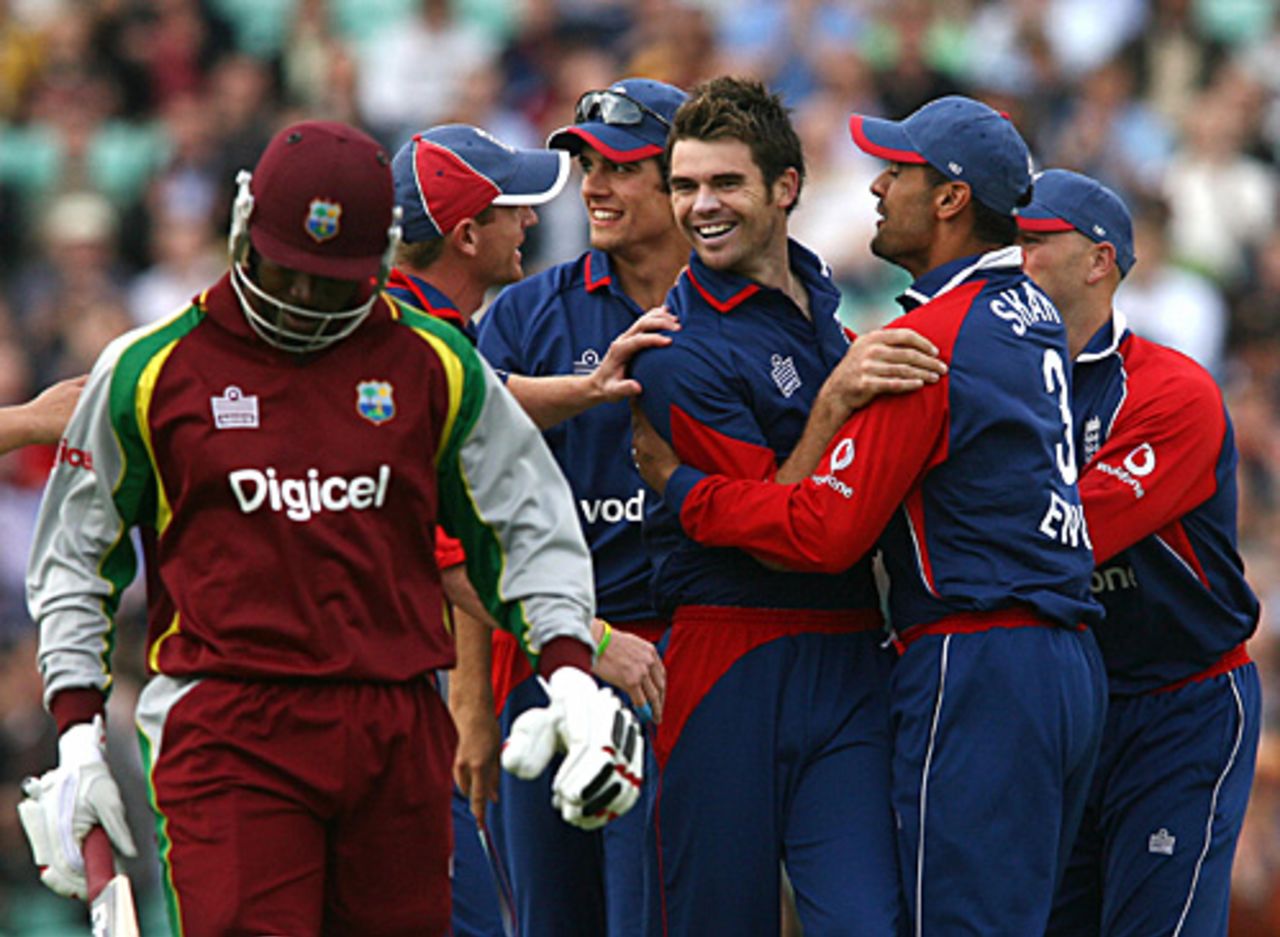 James Anderson celebrates the wicket of Chris Gayle, England v West Indies, Twenty20, The Oval, June 28, 2007