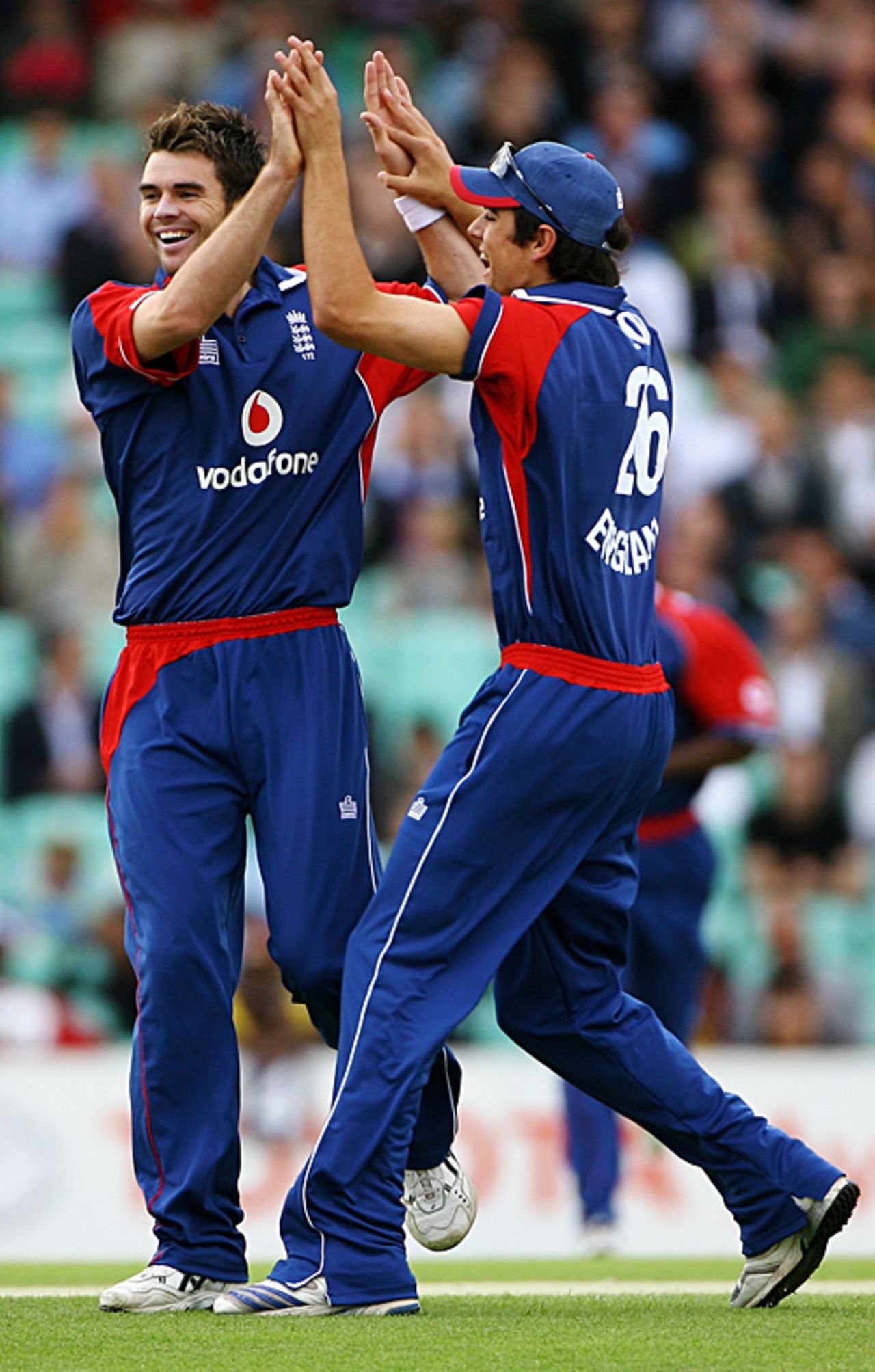 Alastair Cook congratulates James Anderson on the early wicket of Chris Gayle, England v West Indies, Twenty20, The Oval, June 28, 2007