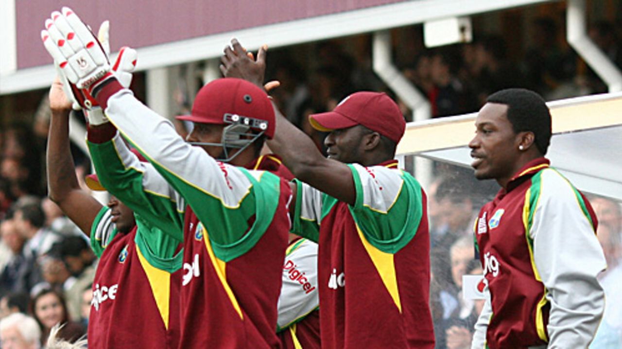 The West Indian dug-out applauds the efforts of their batsmen, England v West Indies, Twenty20, The Oval, June 28, 2007