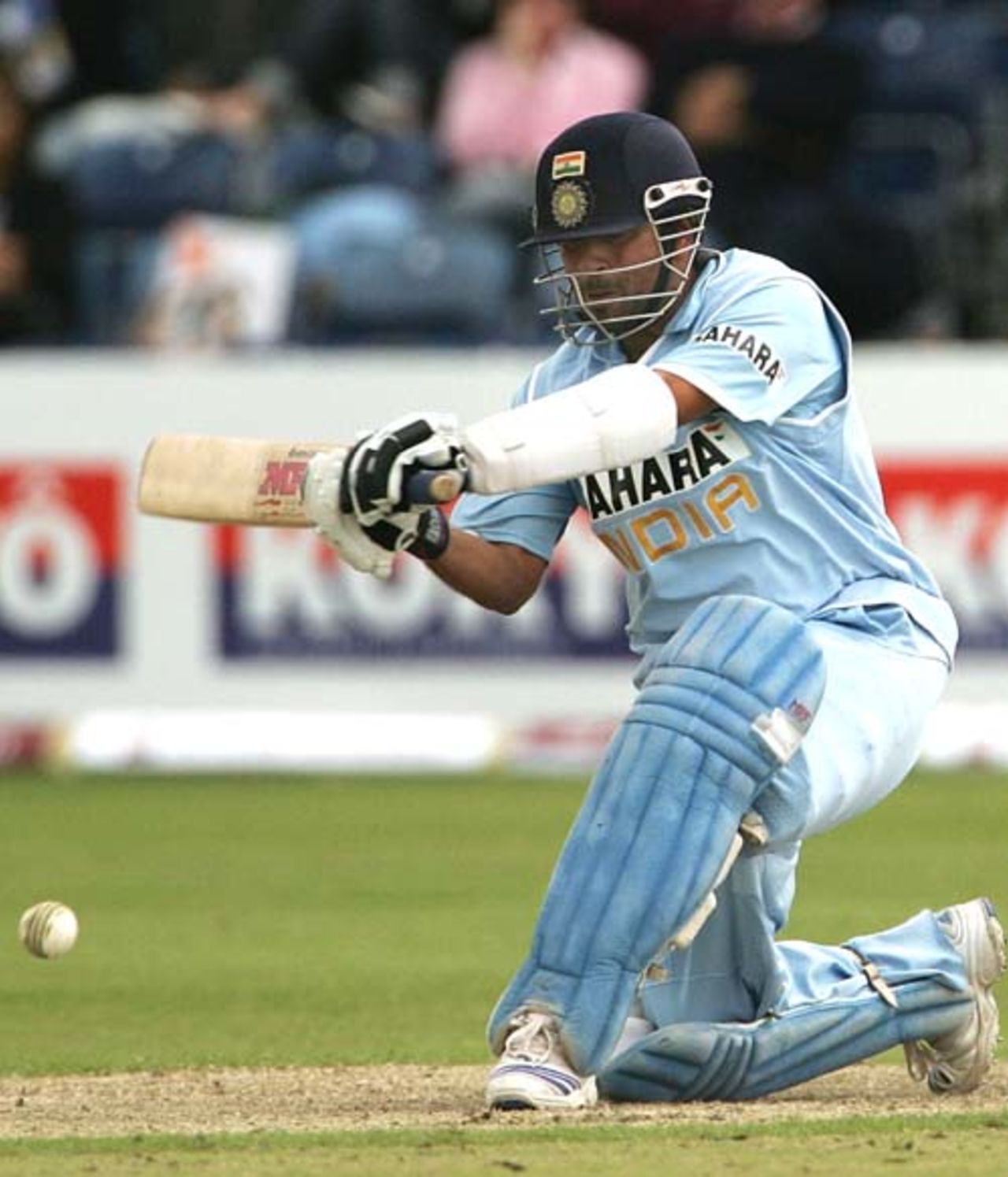 Sachin Tendulkar keeps his eyes on the ball while attempting a sweep during his 93, India v South Africa, 2nd ODI, Belfast, June 29, 2007