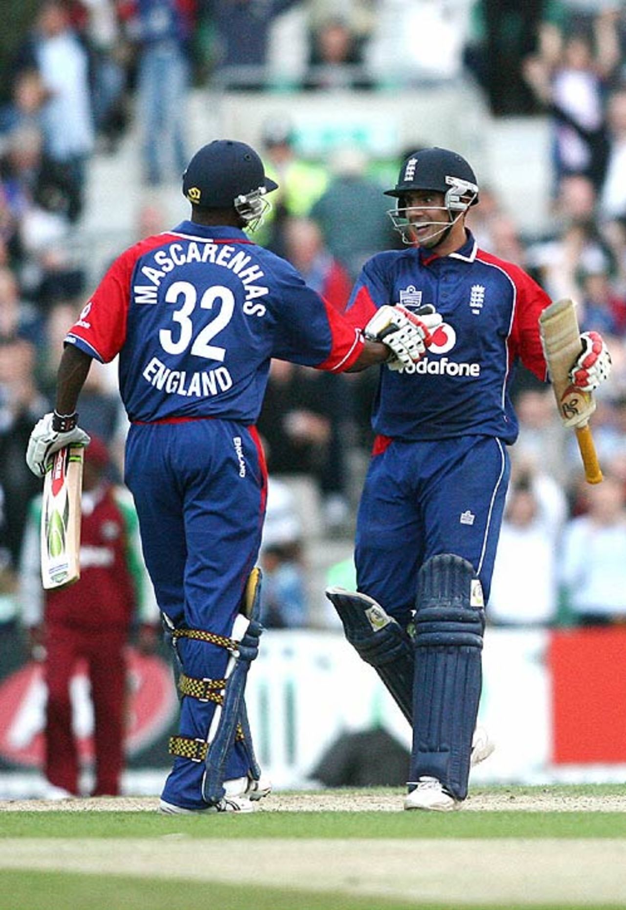 Owais Shah and Dimitri Mascarenhas celebrate after winning the game, England v West Indies, 2nd Twenty20 international, The Oval, June 29, 2007