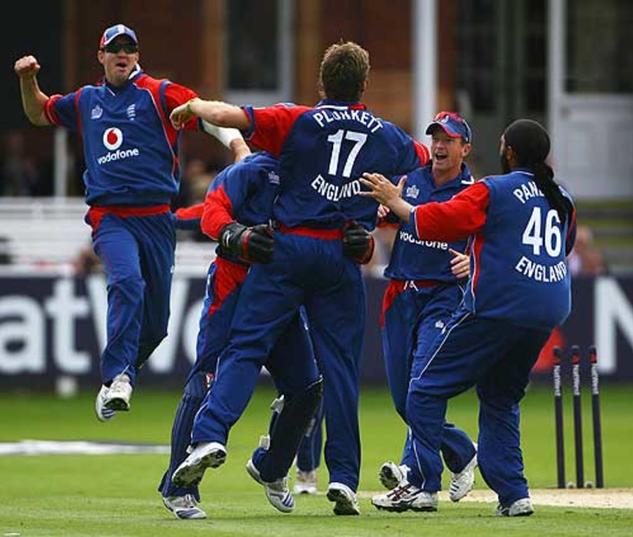 England's players are delirious after the run-out of Devon Smith, England v West Indies, 1st ODI, Lord's, July 1, 2007