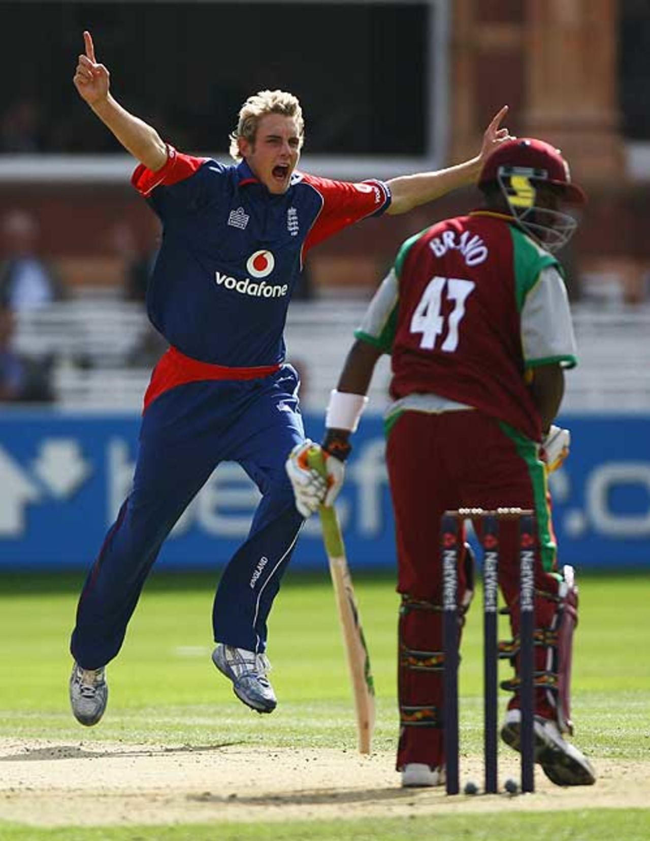 Stuart Broad has Dwayne Bravo caught-behind for 29, England v West Indies, 1st ODI, Lord's, July 1, 2007