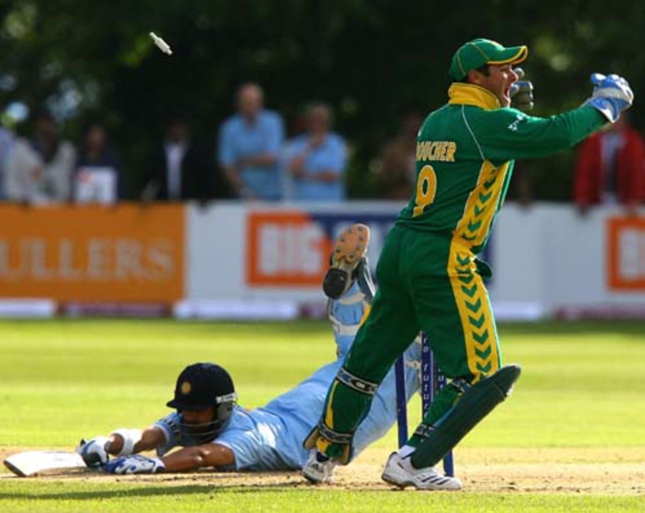 Gautam Gambhir just about makes his ground as Mark Boucher whips the bails, India v South Africa, 3rd ODI, Belfast, July 1, 2007