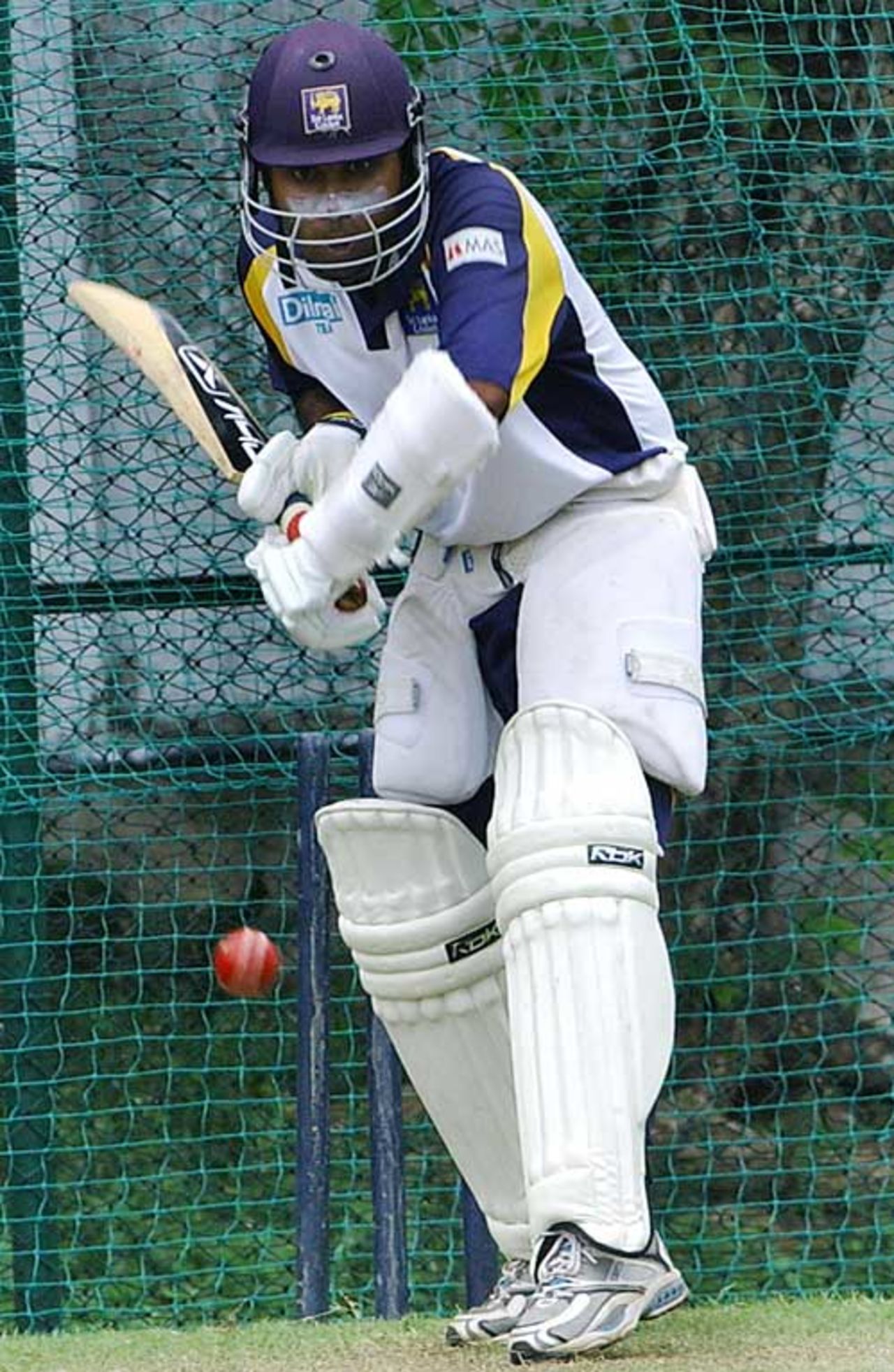 Mahela Jayawardene watches the ball closely during a net session, Colombo, July 2, 2007