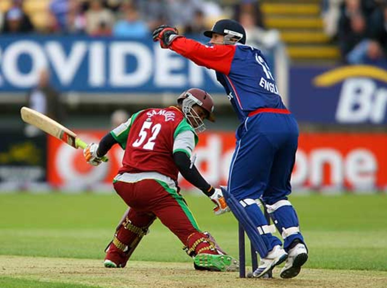 Marlon Samuels survives a tight stumping chance during his innings of 77, England v West Indies, 2nd ODI, Edgbaston, July 4, 2007