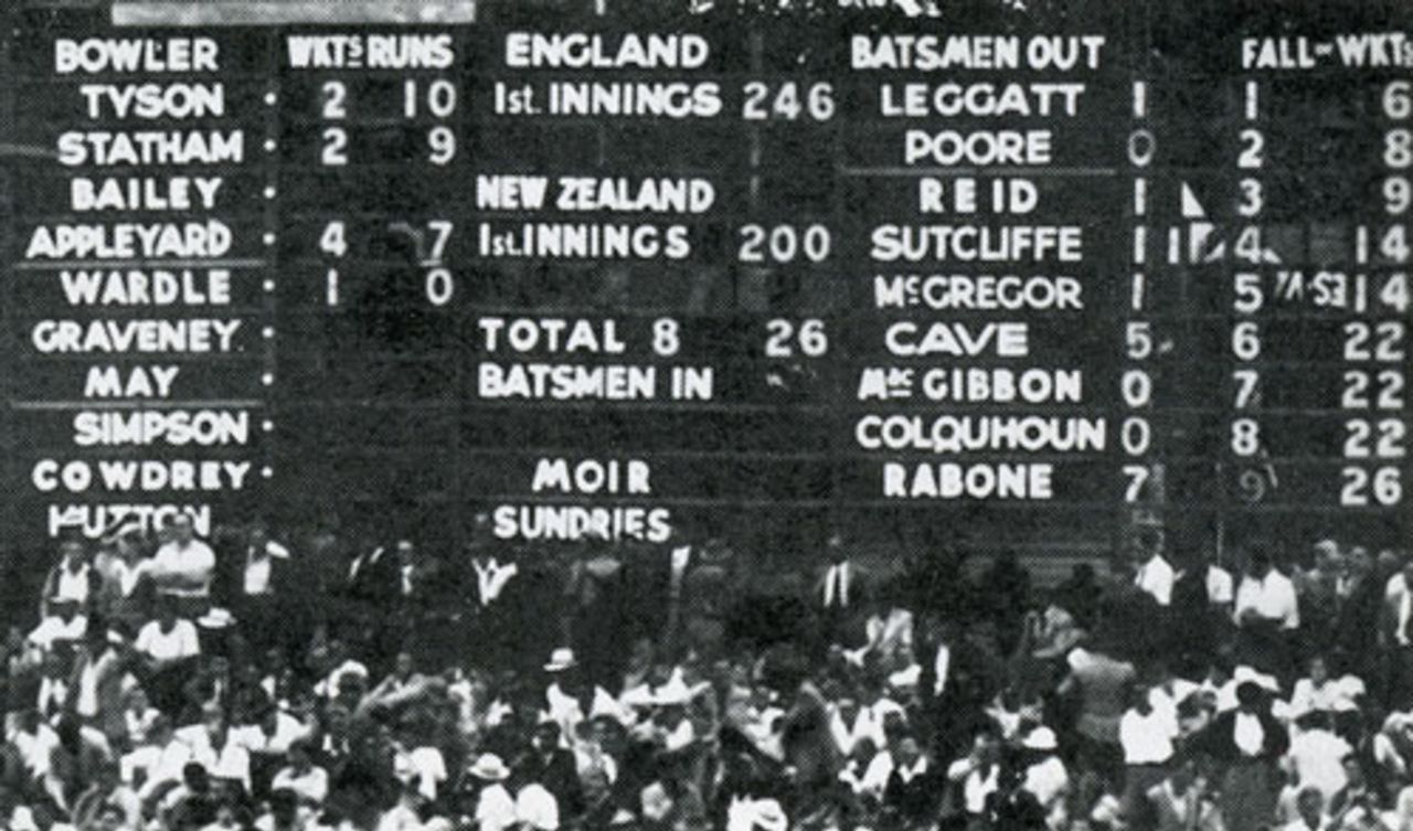 The scoreboard tells a sorry tale, New Zealand v England, 2nd Test,  Auckland, March 28, 1955