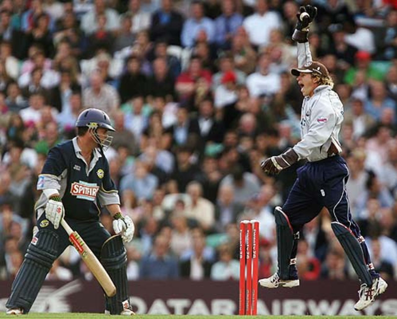 Kent's Matt Walker knows his innings is over after Surrey's wicketkeeper Jonathan Batty completed the catch, The Oval, July 6, 2007