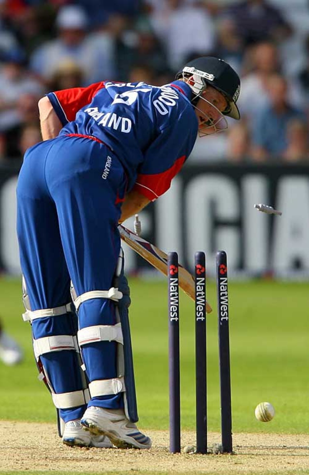 Paul Collingwood is bowled by Dwayne Bravo, England v West Indies, 3rd ODI, Trent Bridge, July 7, 2007