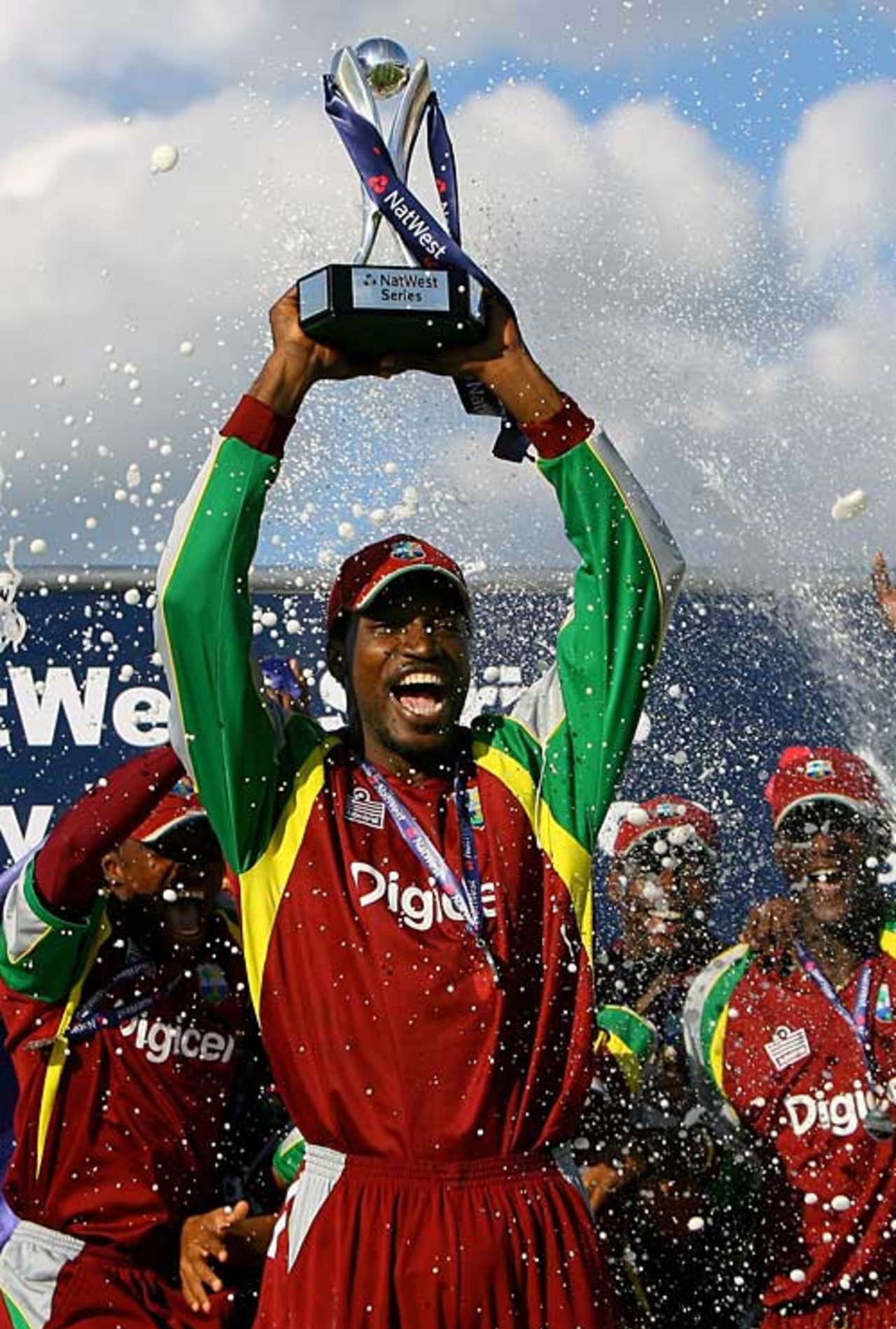 Chris Gayle holds aloft the Natwest Series Trophy, England v West Indies, 3rd ODI, Trent Bridge, July 7, 2007