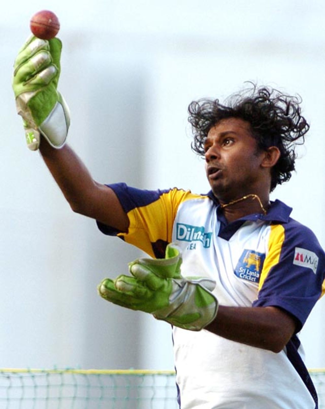 Prasanna Jayawardene attempts to collect the ball during nets, Kandy, July 9, 2007