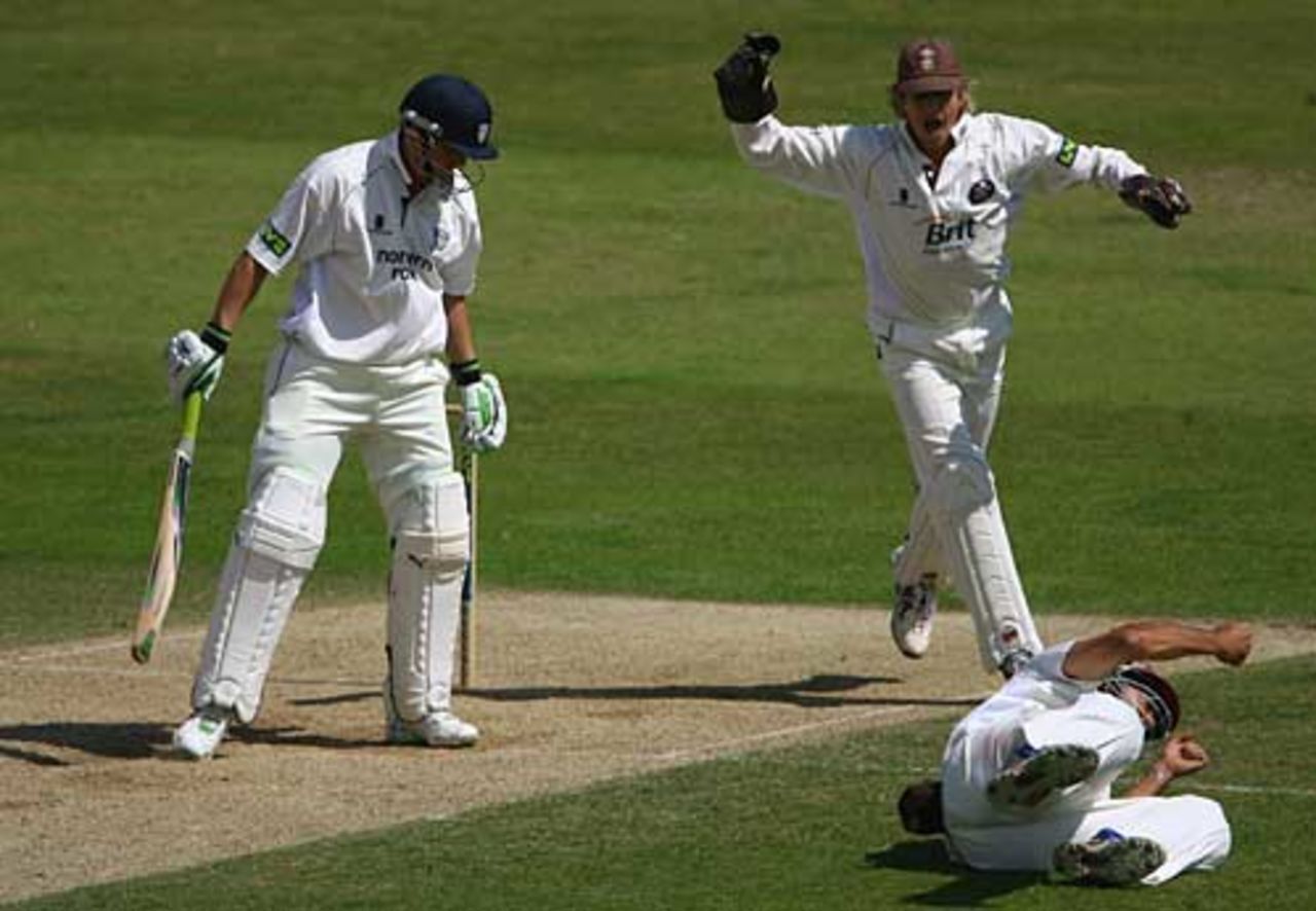 Phil Mustard is caught at silly point by Scott Newman, Surrey v Durham, County Championship, The Oval, July 9, 2007
