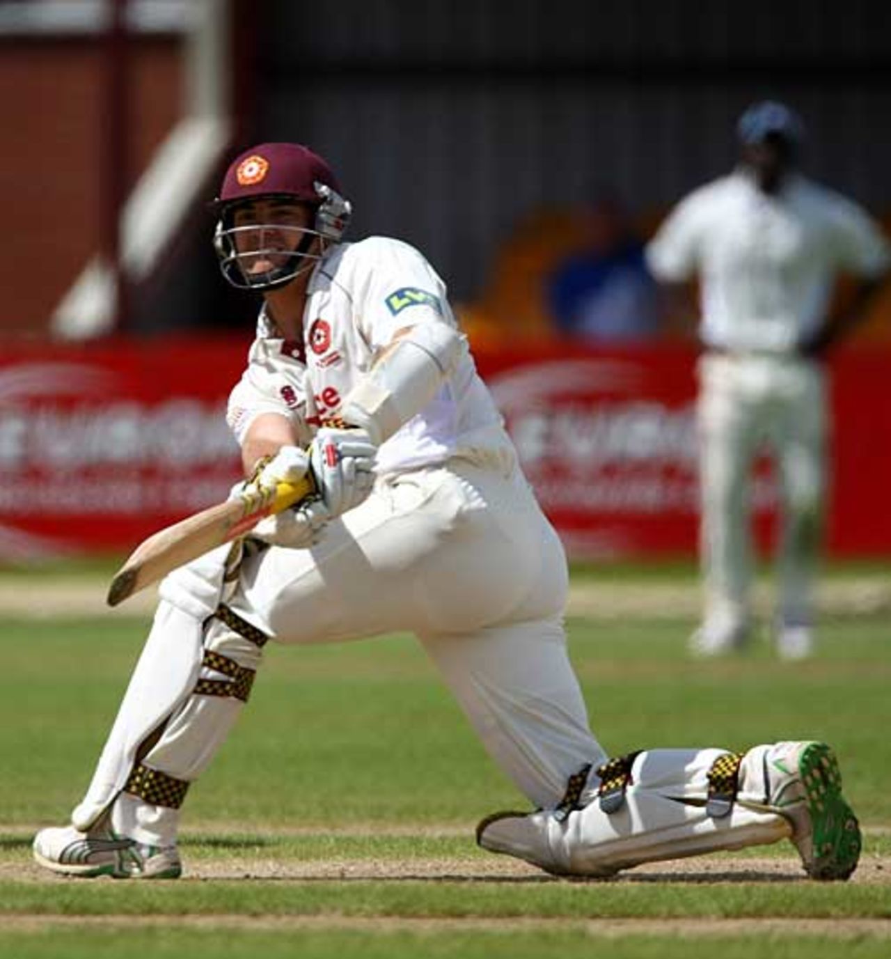 Stephen Peters sweeps during his 92, Northamptonshire v Gloucestershire, County Championship, Northampton, July 10, 2007