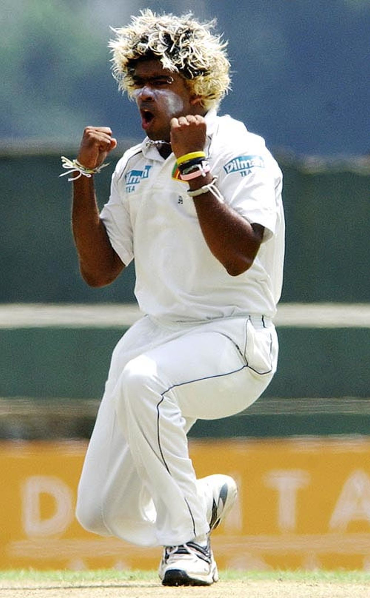 Lasith Malinga claimed the first wicket of the morning when he trapped Javed Omar in front, Sri Lanka v Bangladesh, 3rd Test, Asgiriya International Stadium, Kandy, 1st day, July 11, 2007