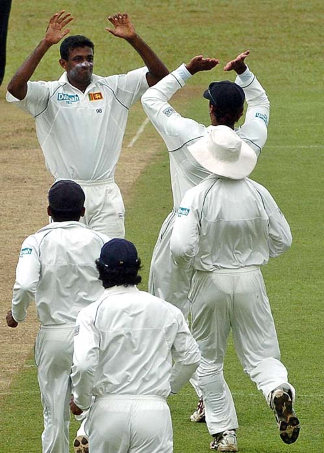 Farveez Maharoof celebrates with his team-mates after the dismissal of Habibul Bashar, Sri Lanka v Bangladesh, 3rd Test, Asgiriya International Stadium, Kandy, 1st day, July 11, 2007