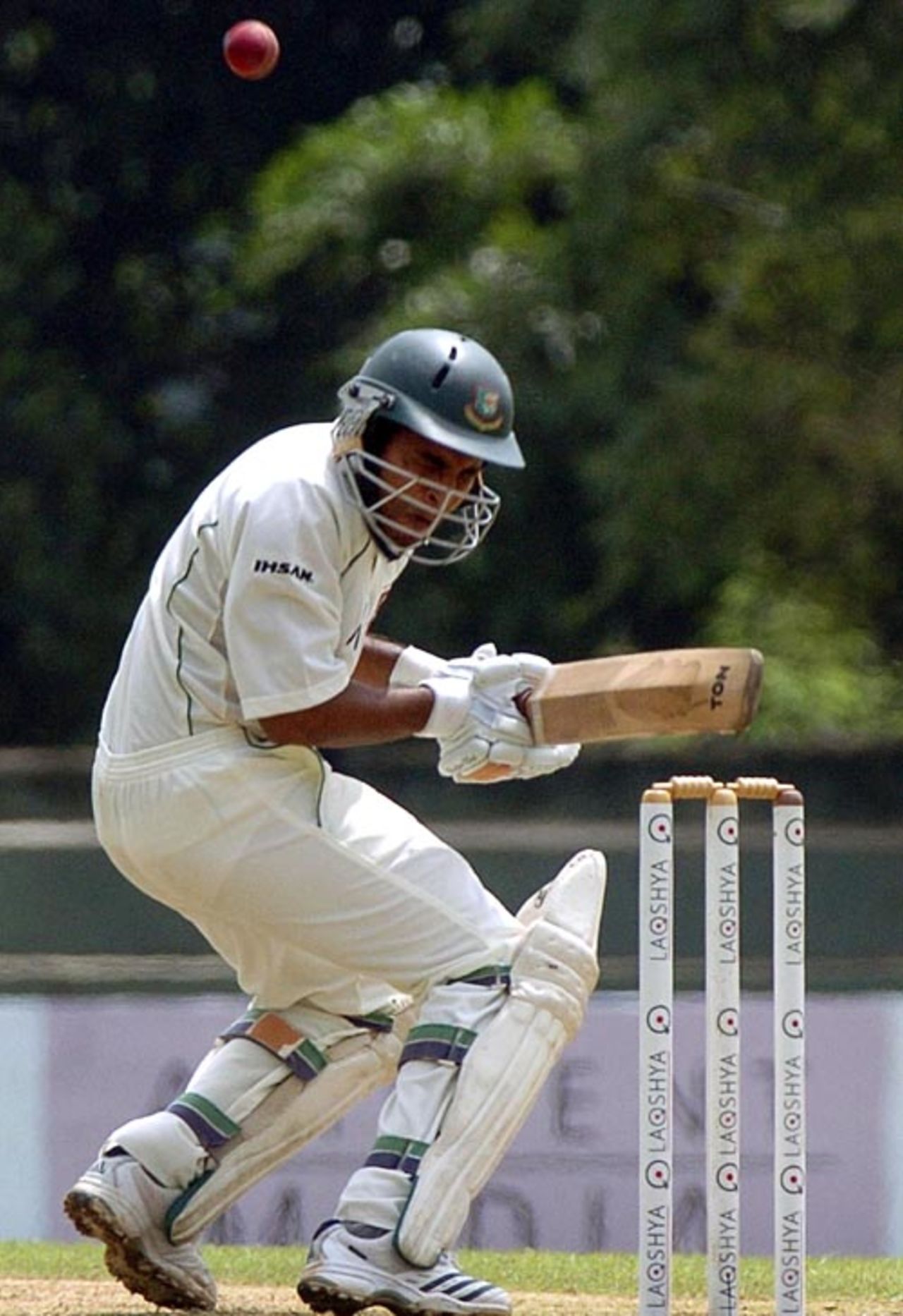 Tushar Imran ducks to avoid a bouncer, Sri Lanka v Bangladesh, 3rd Test, Asgiriya International Stadium, Kandy, 2nd day, July 12, 2007


