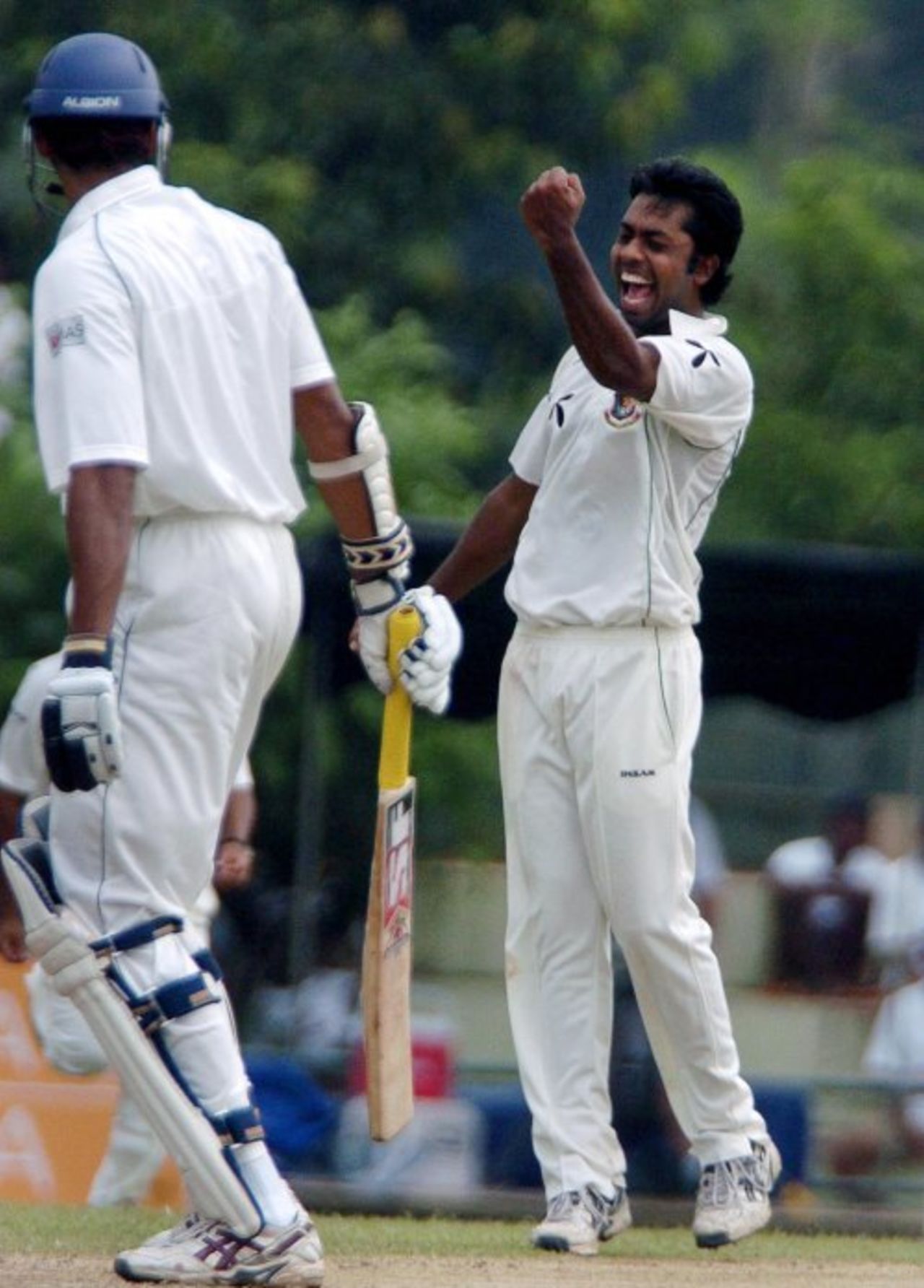 Syed Rasel exults after getting through Michael Vandort's defence, Sri Lanka v Bangladesh, 3rd Test, Asgiriya International Stadium, Kandy, 3rd day, July 13, 2007