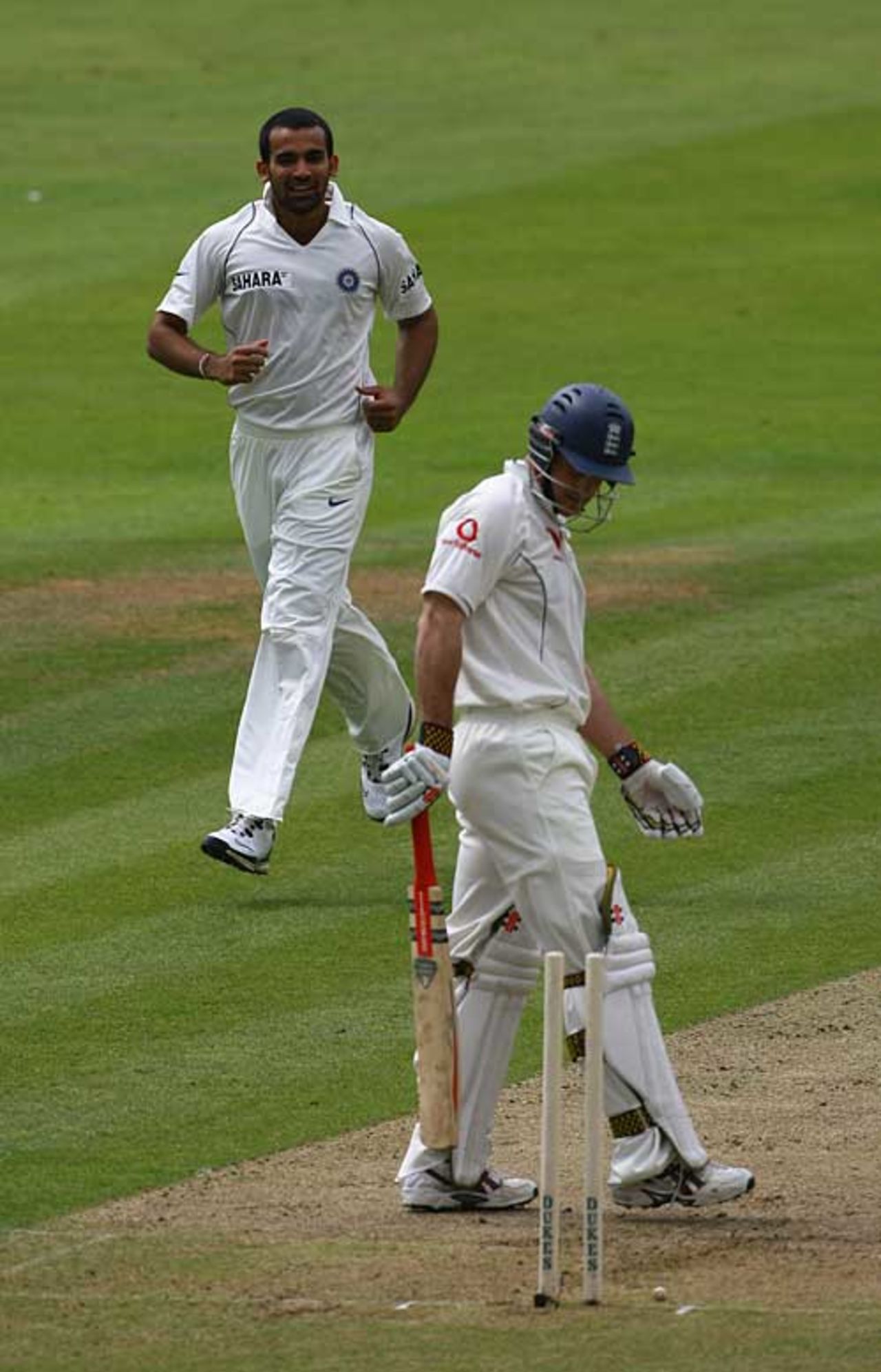 Andrew Strauss collects another failure as he is bowled by Zaheer Khan for 1, England A v Indians, Tour match, Chelmsford, July 13, 2007