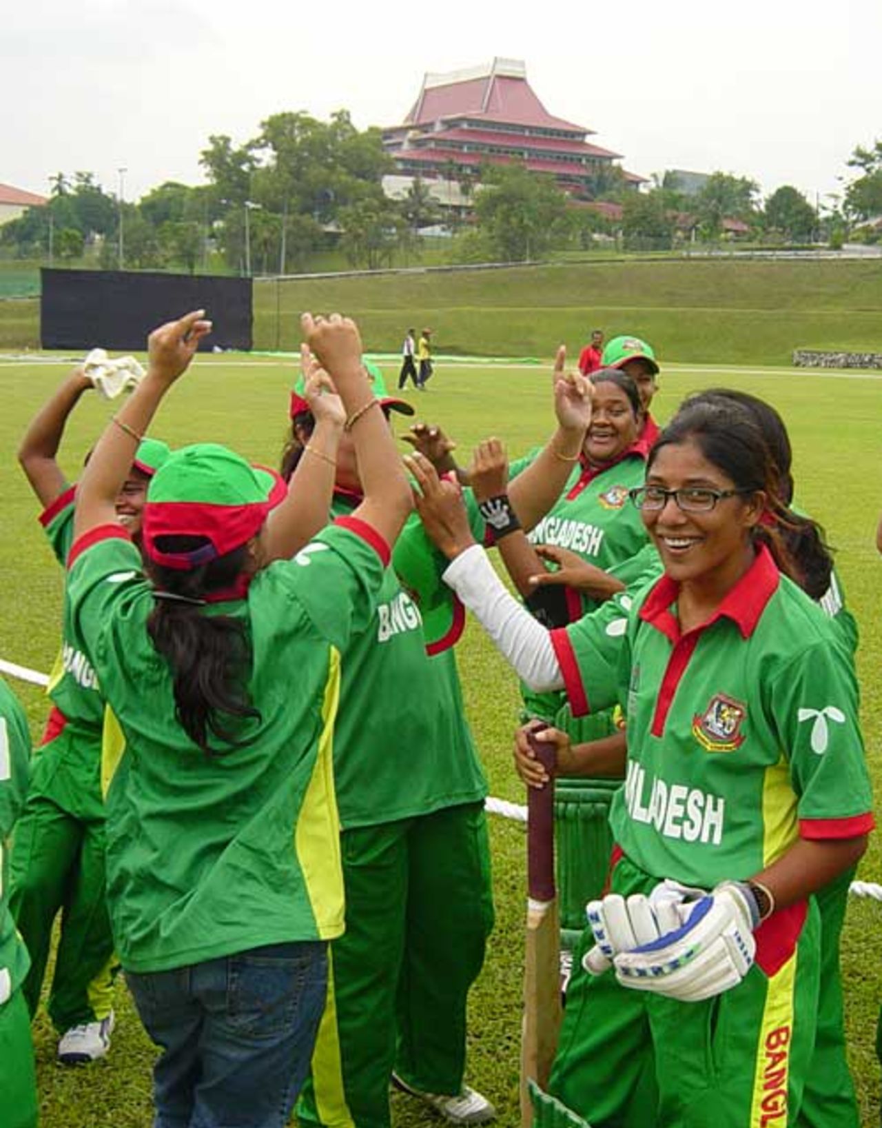 The Bangladesh team celebrate their win over Singapore, Bangladesh v Singapore, ACC Women's Championship, Johor Cricket Academy, July 13, 2007