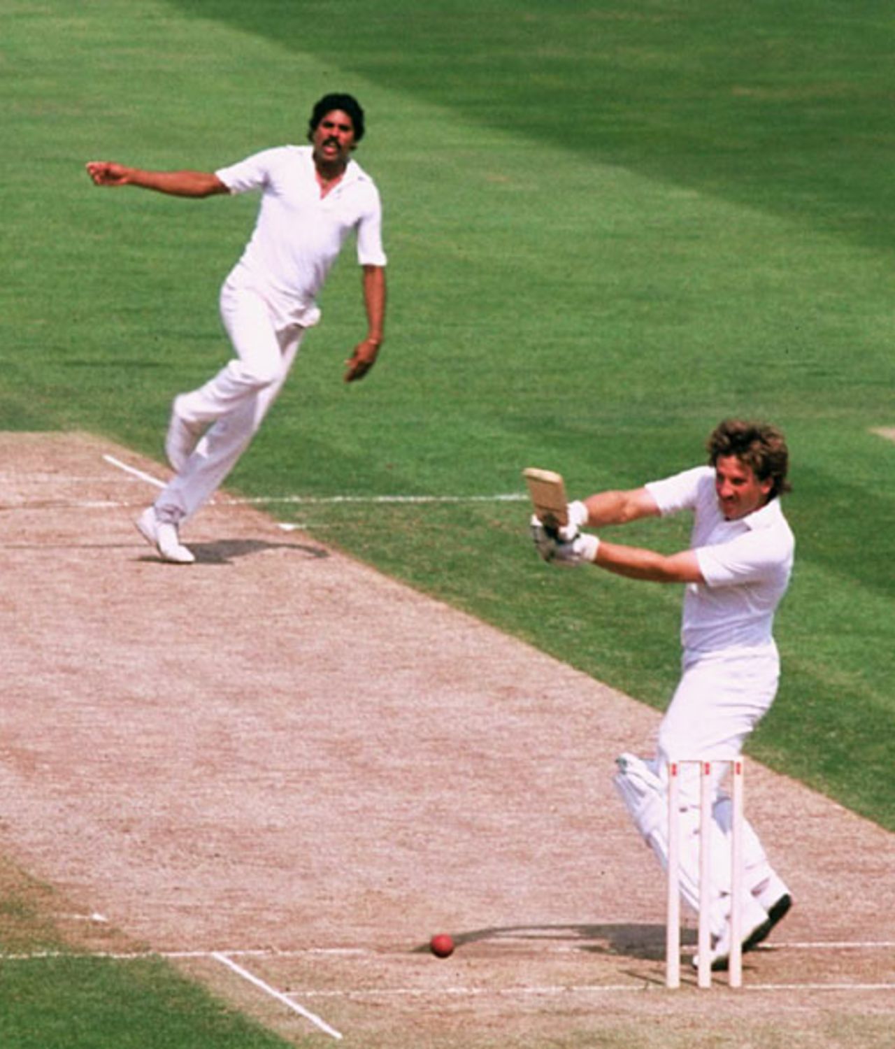 Ian Botham pulls Kapil Dev during his double century in the third Test v India at The Oval, July 9, 1982 