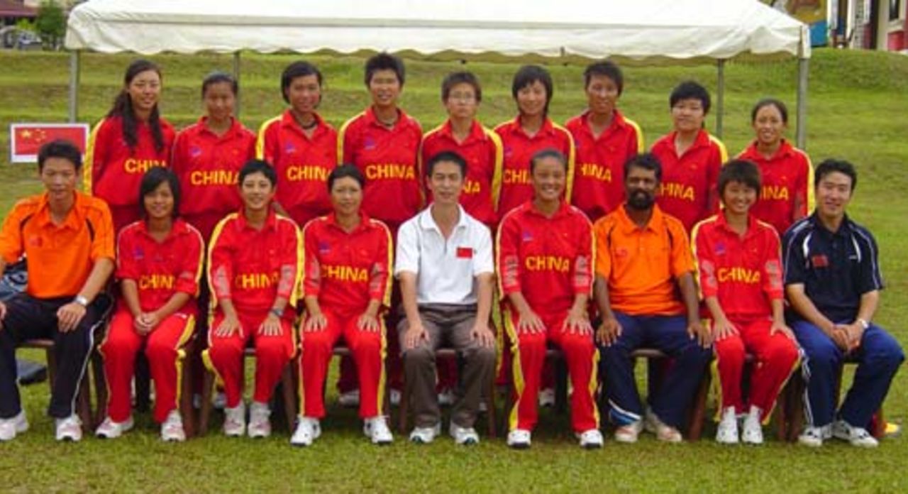 China pose for a team photograph after their win over UAE, China v UAE, ACC women's tournament, Johor, July 14, 2007