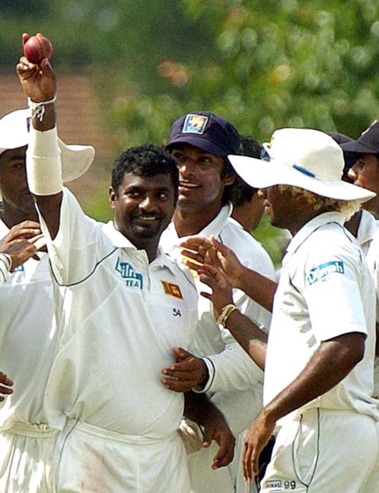Muralitharan celebrates after reaching the milestone of 700 Test wickets,
Sri Lanka v Bangladesh, The Asgiriya stadium, Kandy, July 14, 2007