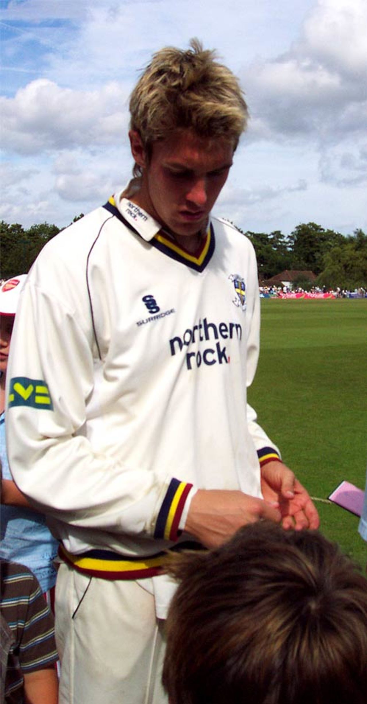 Ben Harmison signs autographs during the lunch interval, Sussex v Durham, Horsham, July 14, 2007