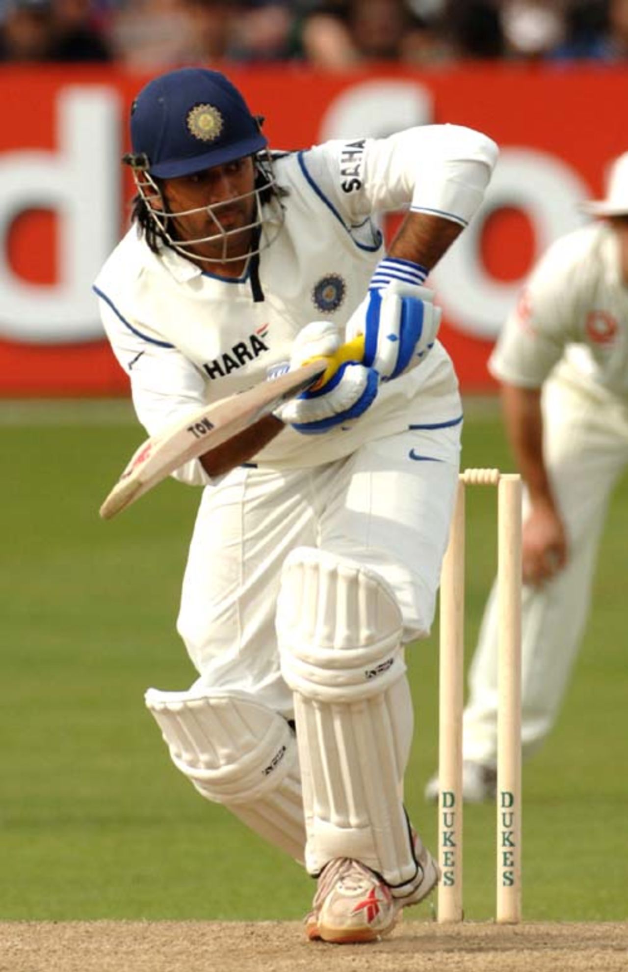 Mahendra Singh Dhoni nudges one to leg, England Lions v Indians, Tourr match, 2nd day, Chelmsford, July 14, 2007 