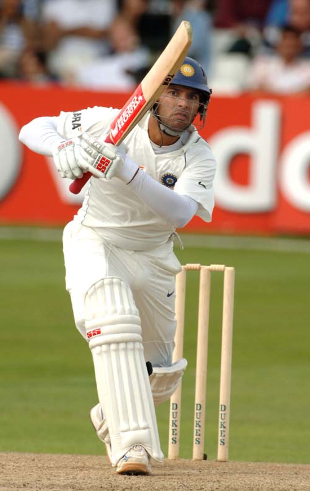 Yuvraj Singh made a half-century and added 140 for the fifth wicket with Sachin Tendulkar, England Lions v Indians, Tour match, 2nd day, Chelmsford, July 14, 2007