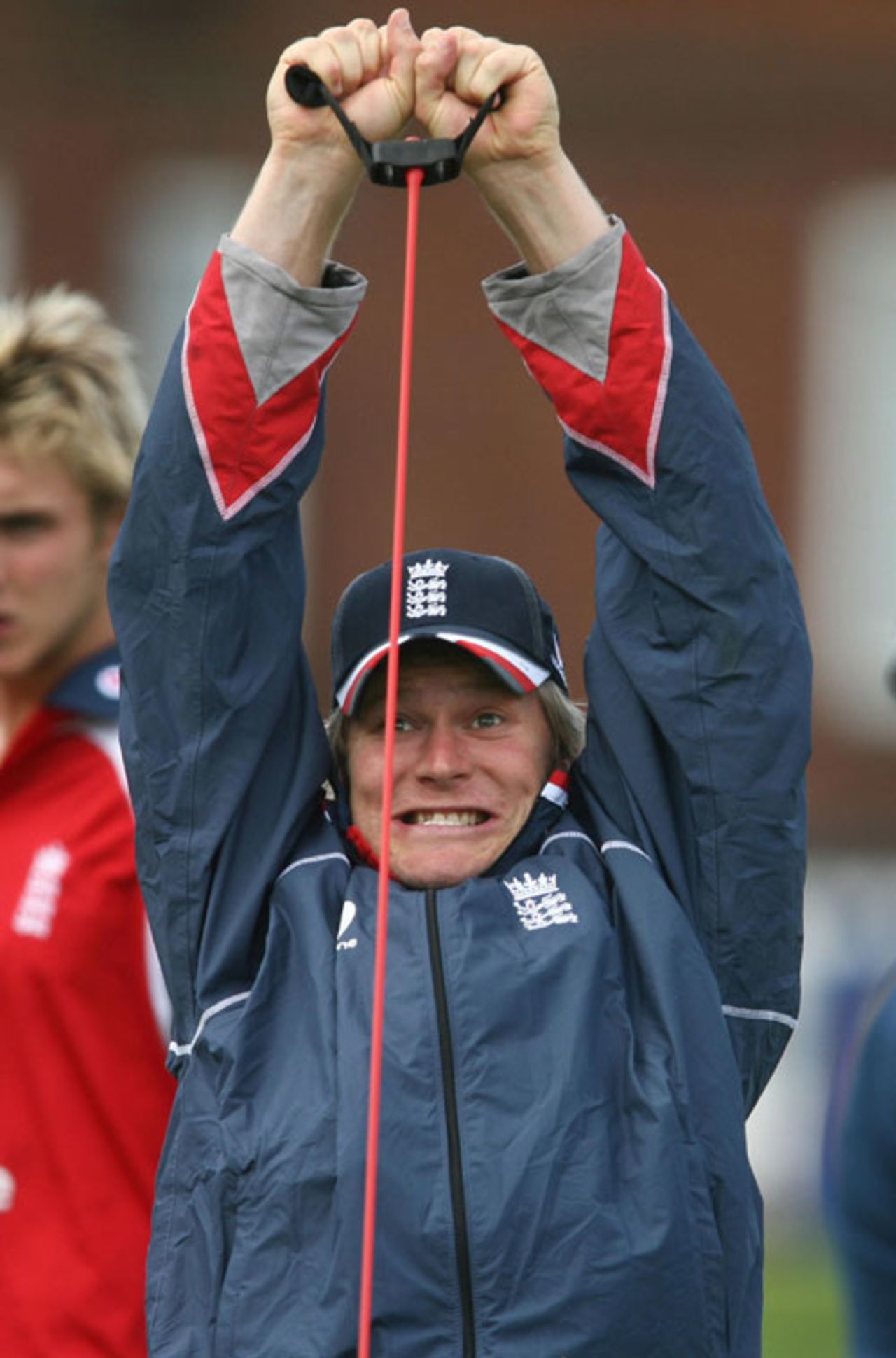 No pain, no gain ... Matthew Hoggard stretches during an England practice session, Lord's, July 17, 2007