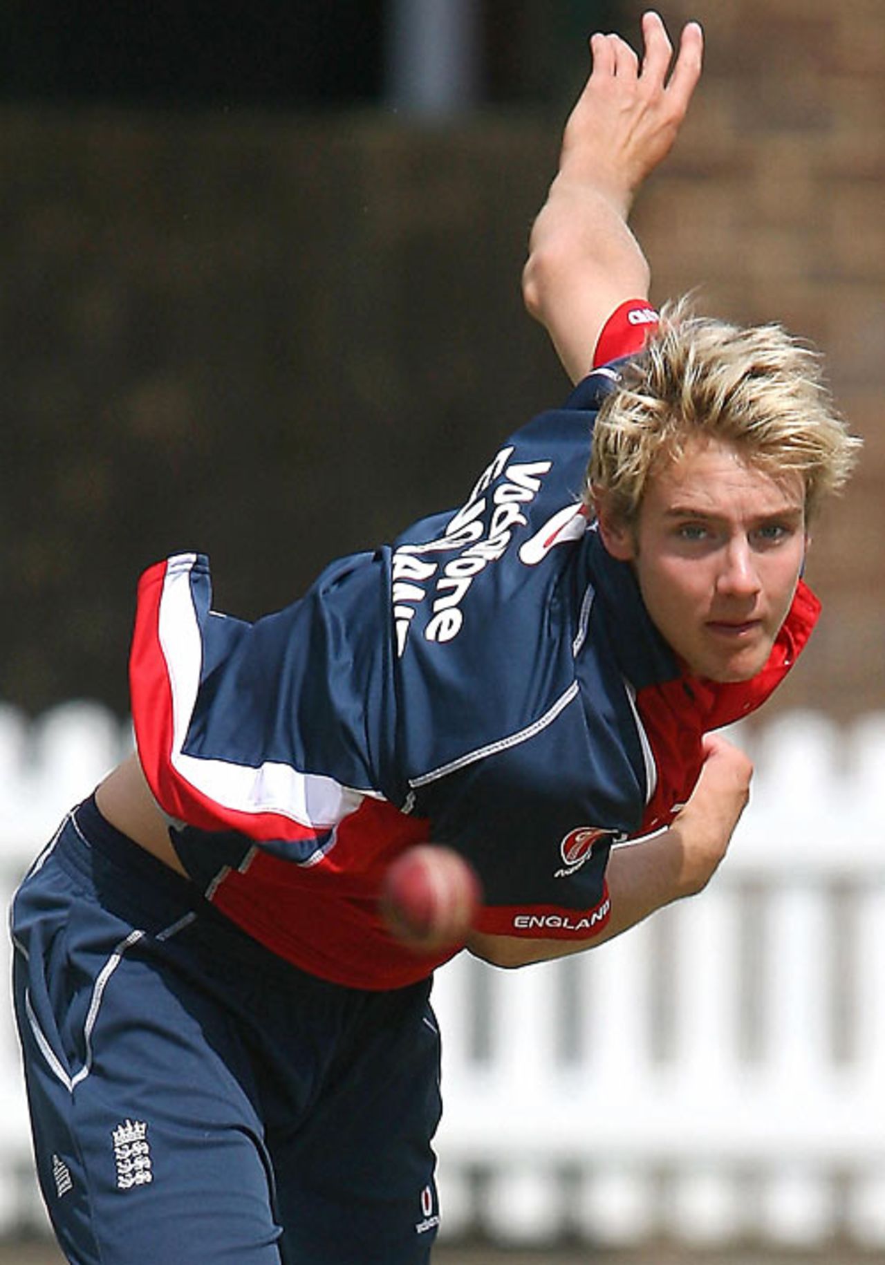 A close-up of Stuart Broad letting fly another delivery, England v India, 1st Test, Lord's, July 18, 2007