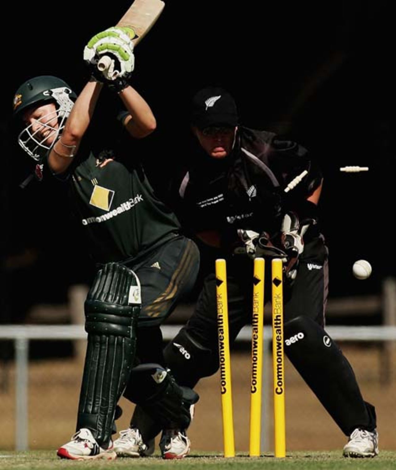 Sarah Edwards is bowled for four, Australia v New Zealand, women's Twenty20, Garden Oval, July 19, 2007