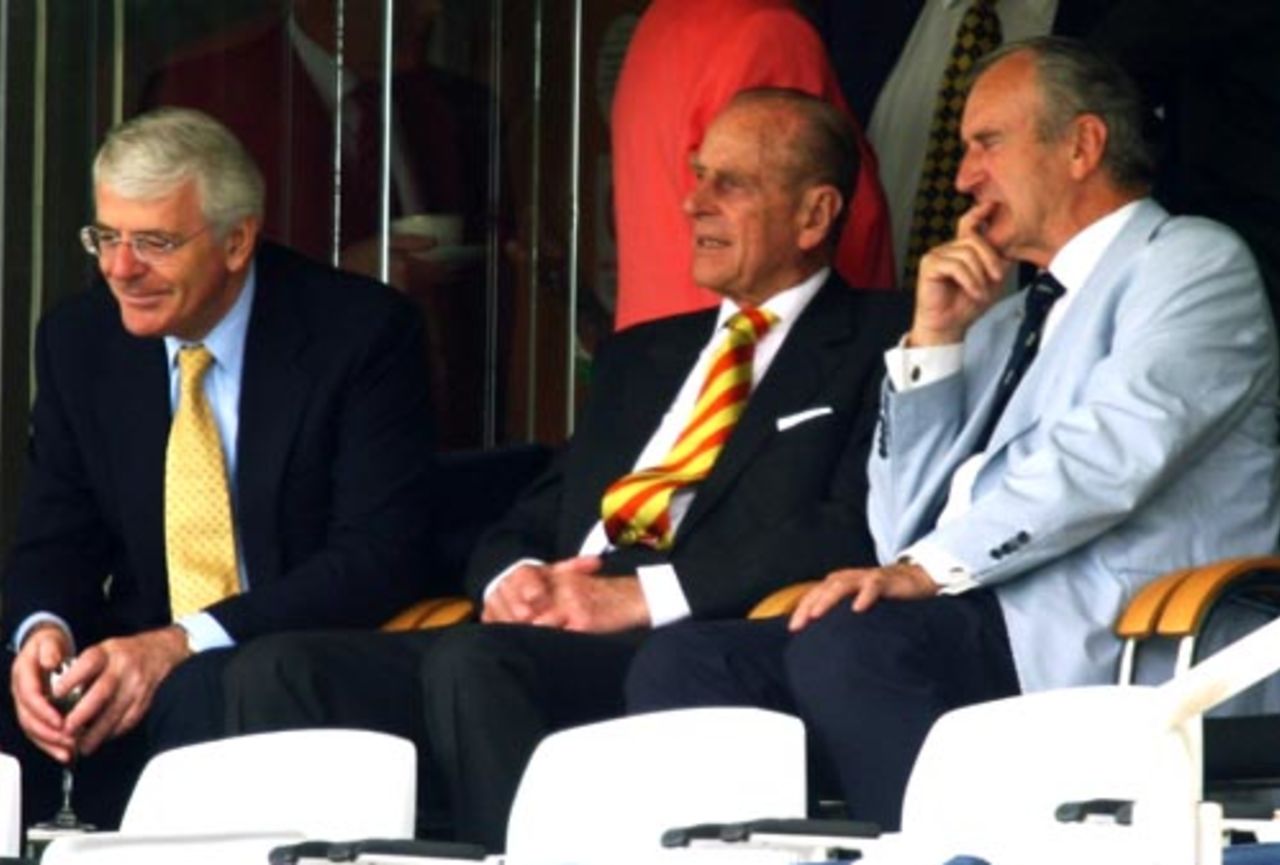 John Major, Prince Philip and Ted Dexter watch the action on the field, England v India, 1st Test, Lord's, 1st day, July 19, 2007