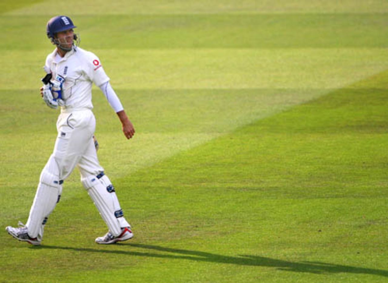 Michael Vaughan was dismissed late in the day by RP Singh for 79, England v India, 1st Test, Lord's, 1st day, July 19, 2007