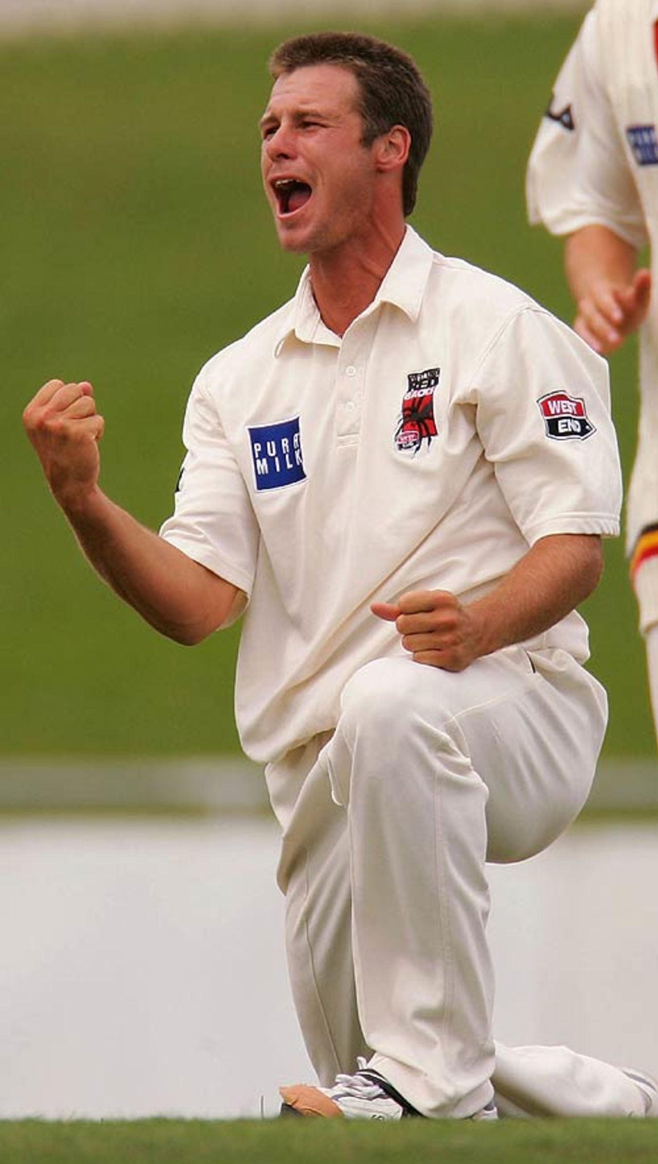Trent Kelly celebrates a wicket, Tasmania v South Australia, Pura Cup, November 18, 2004
