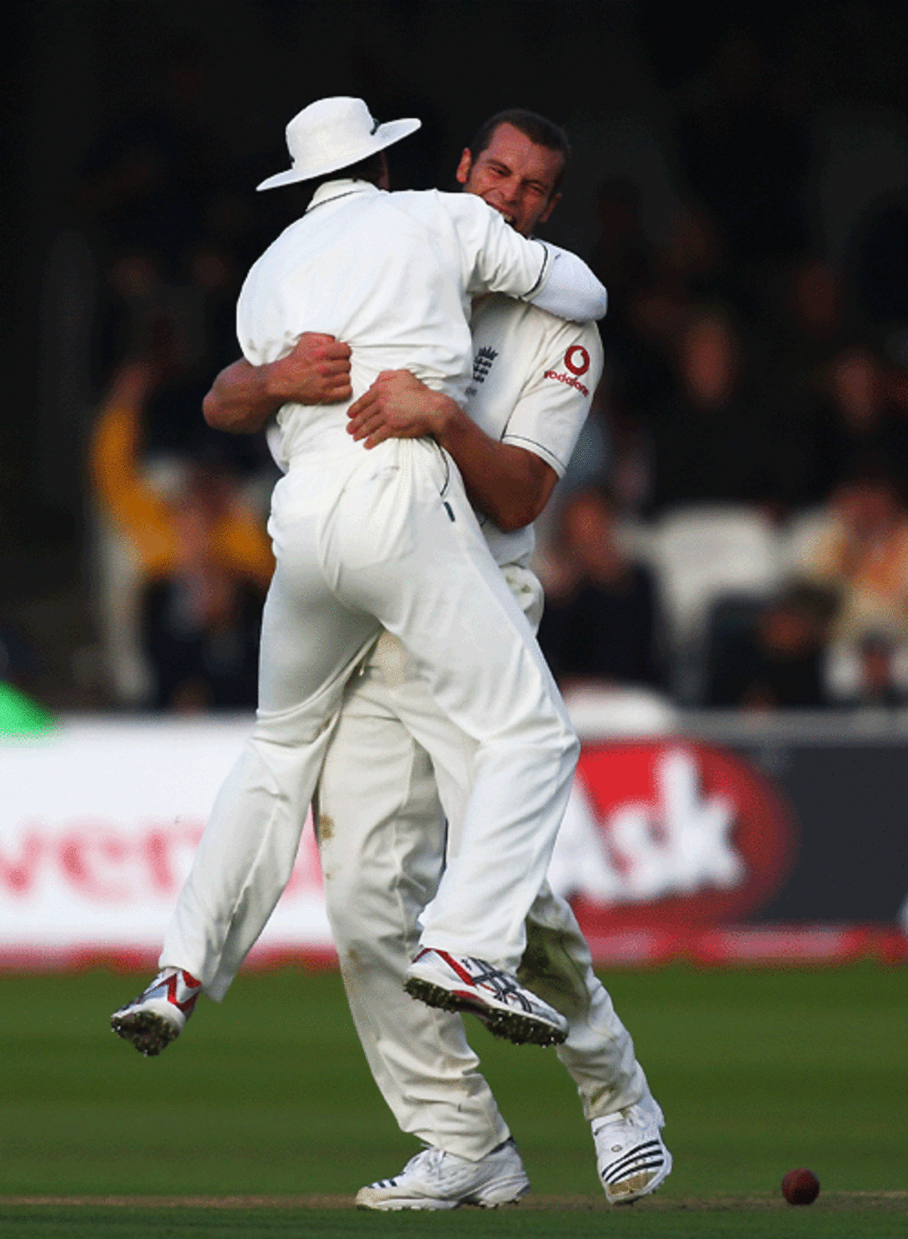 Chris Tremlett is congratulated by Michael Vaughan for taking his first Test wicket, England v India, 1st Test, Lord's, 2nd day, July 20, 2007