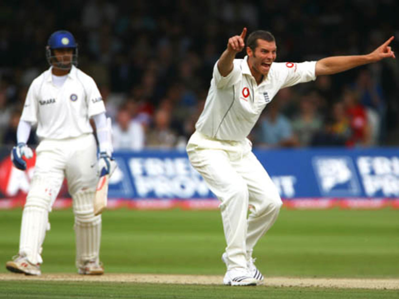 Rahul Dravid was unfortunate to be given out leg-before to Chris Tremlett, as replays showed the ball hit his pad marginally outside the off stump, England v India, 1st Test, Lord's, 4th day, July 22, 2007