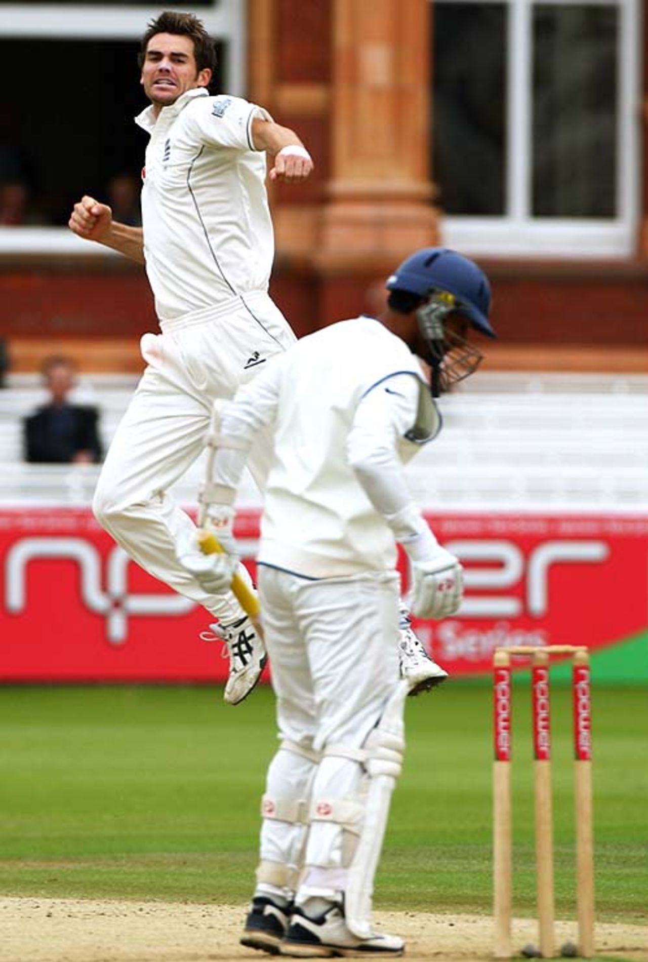 James Anderson exults after dismissing Dinesh Karthik, England v India, 1st Test, Lord's, 5th day, July 23, 2007