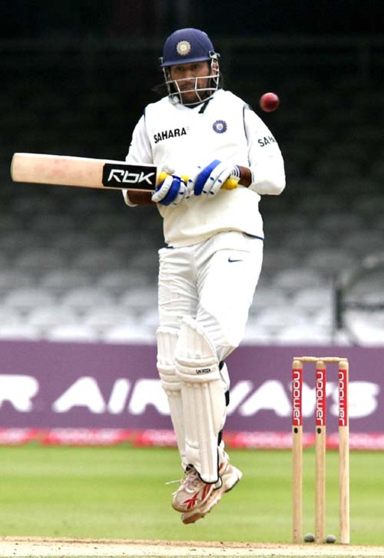 Mahendra Singh Dhoni takes evasive action to stay clear of a James Anderson delivery, England v India, 1st Test, Lord's, 5th day, July 23, 2007
