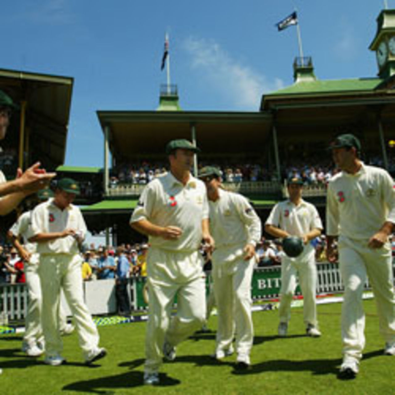 Steve Waugh of Australia walks out to a guard of honour from his teammates during day one of the 4th Test between Australia and India at the SCG on January 2, 2004 in Sydney, Australia