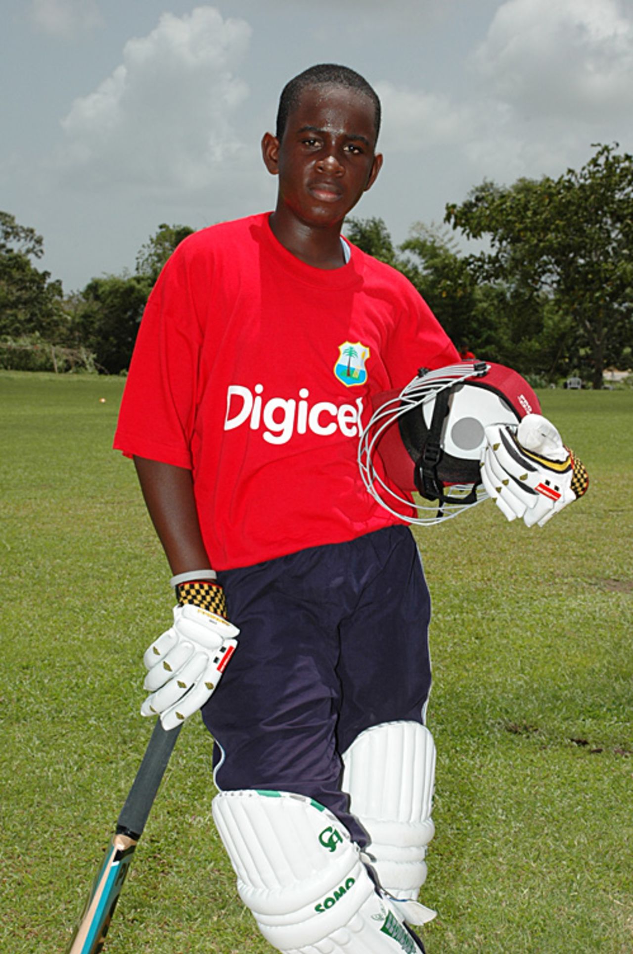 Antonio Alleyne, one of Trinidad & Tobago's Under-13s, poses for the cameras during a Digicel coaching clinic, Balmain Couva, Trinidad, July 26, 2007