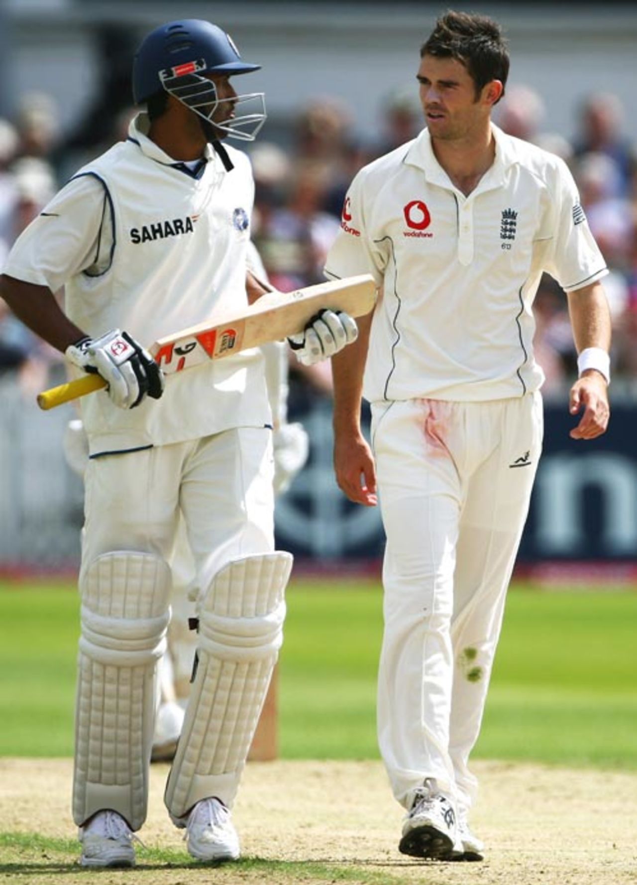 James Anderson has a word with Wasim Jaffer, England v India, 2nd Test, Trent Bridge, 2nd day, July 28, 2007