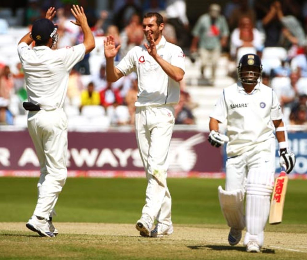 Chris Tremlett celebrates Sachin Tendulkar's dismissal, England v India, 2nd Test, Trent Bridge, 5th day, July 31, 2007