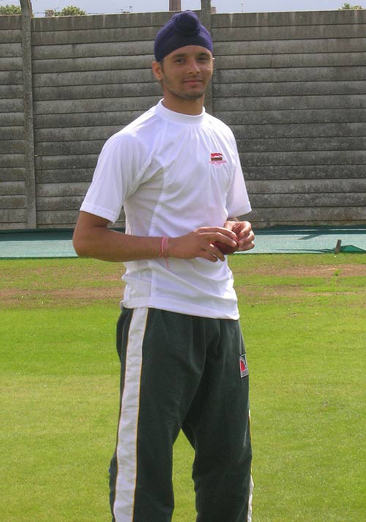 Sukhvir Singh, the winner of the Cricket Star reality show, and member of the Leicester second XI, has a bowl at the nets session of the Indian team, Grace Road, August 2, 2007