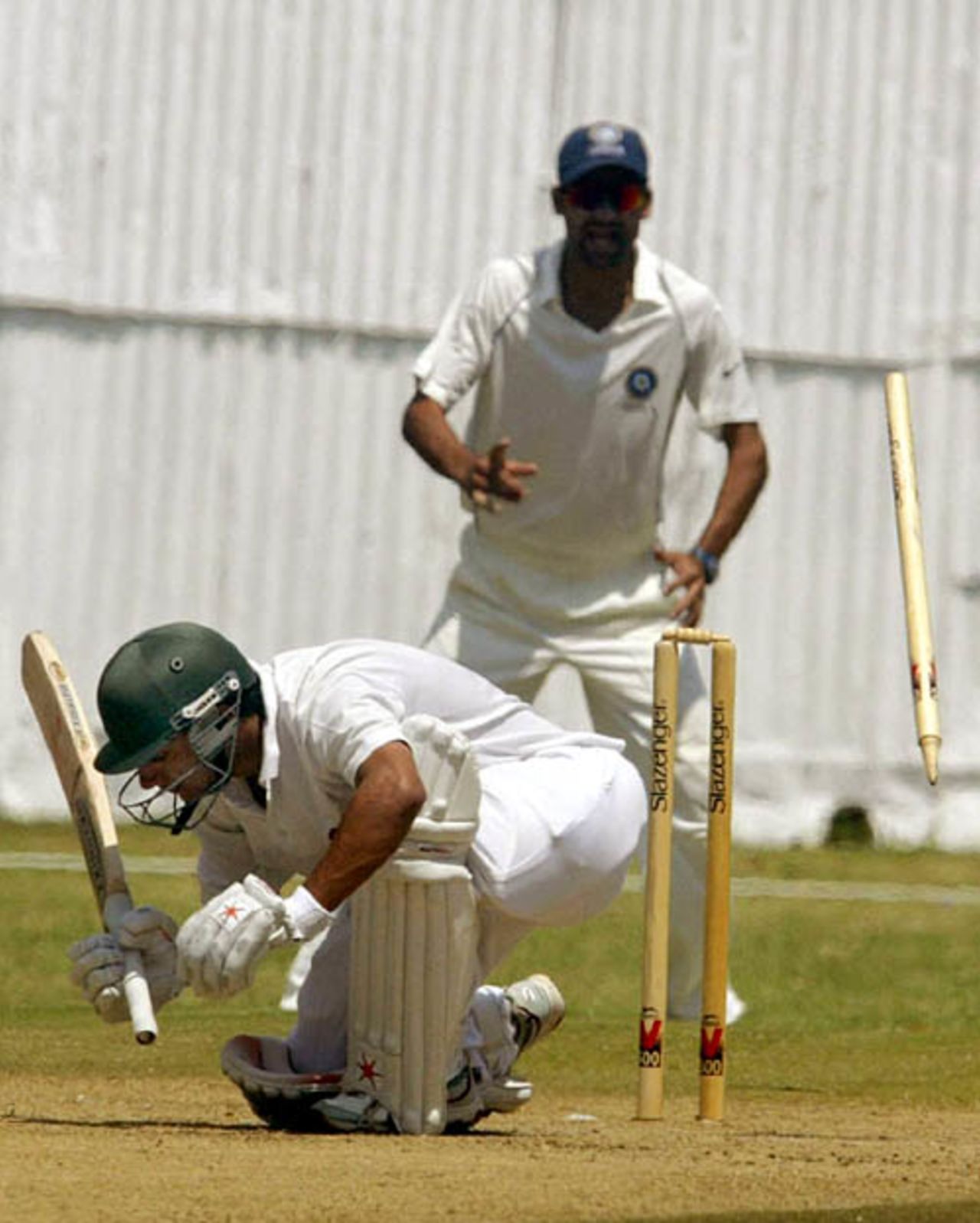Pankaj Singh sends Tanmay Mishra's off stump for a walk, Kenya v India A, 1st match, Mombasa, 1st day, August 5, 2007