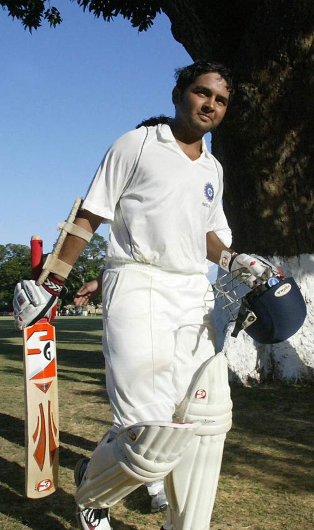 A satisfied Parthiv Patel walks back after his unbeaten 100, Kenya v India A, 1st match, Mombasa, 1st day, August 5, 2007