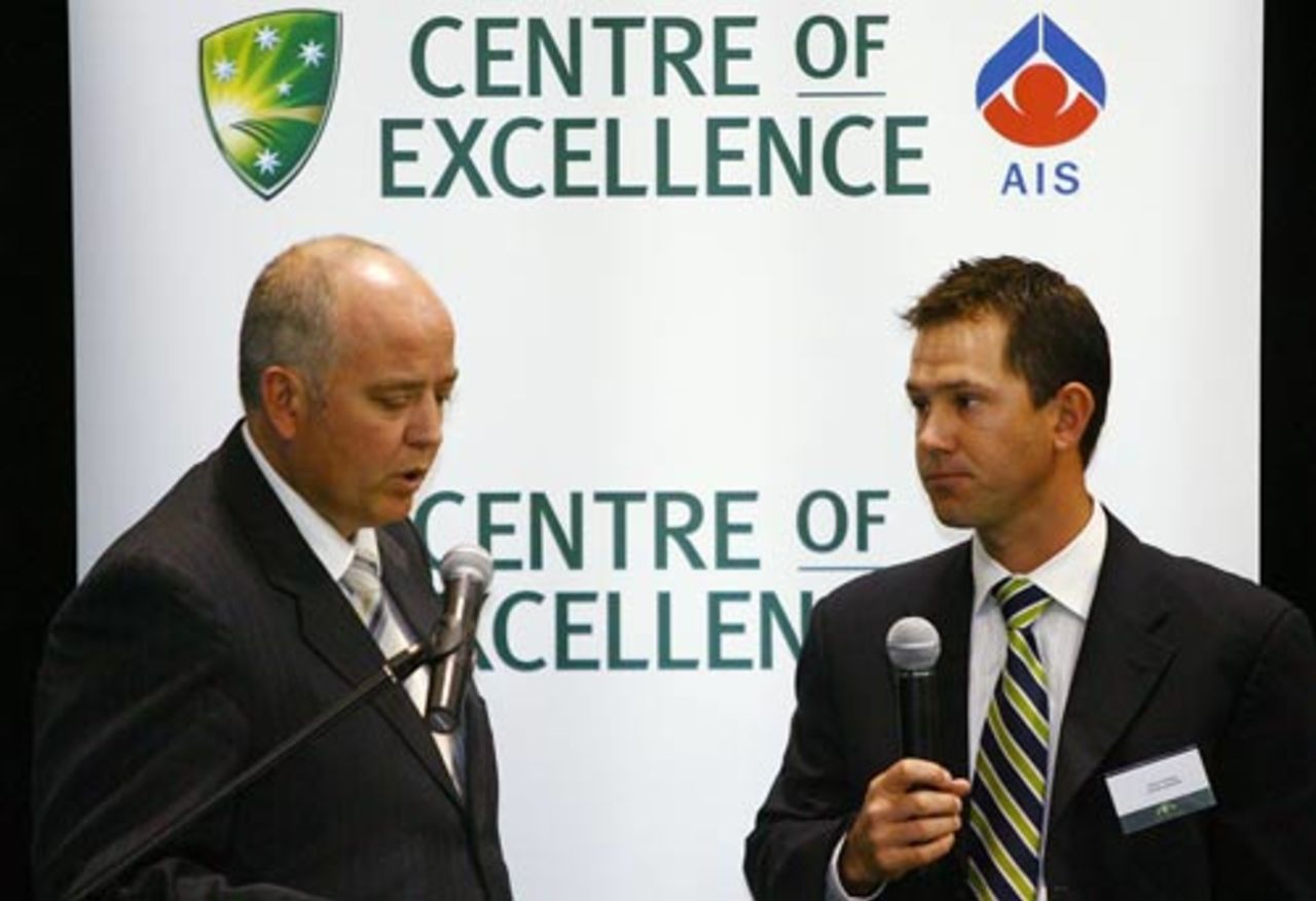 Ricky Ponting is interviewed during the 20th anniversary of the Cricket Academy event at the Australian Institute of Sport, Canberra, August 6, 2007